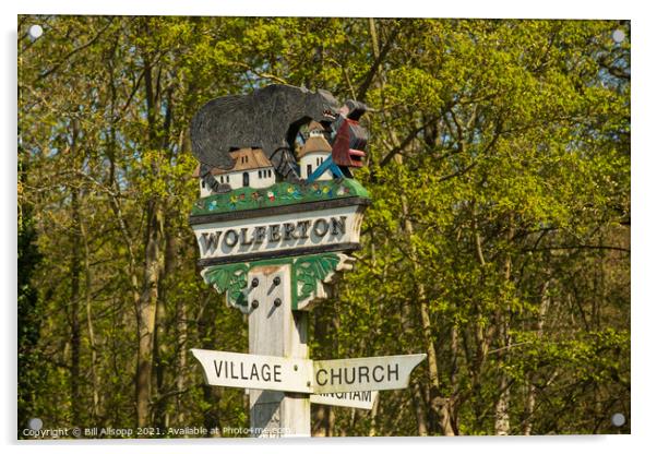 Wolferton Village sign. Acrylic by Bill Allsopp