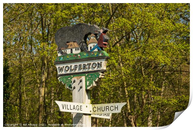 Wolferton Village sign. Print by Bill Allsopp