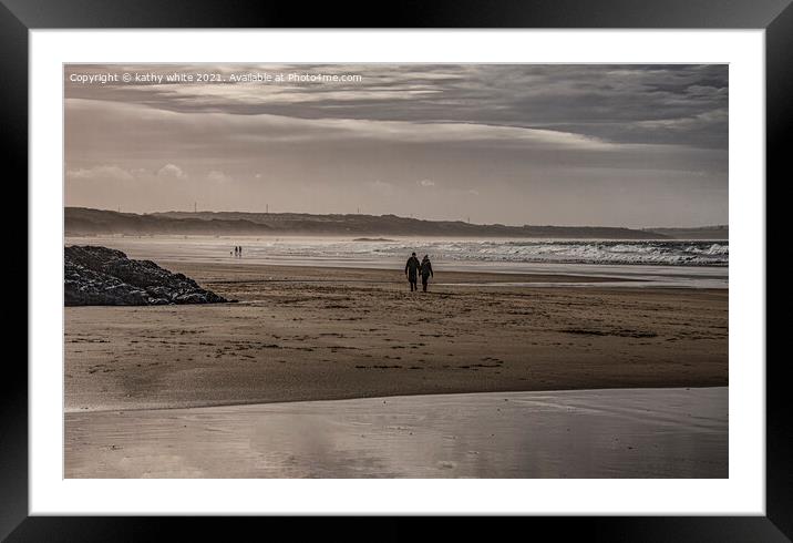 Polzeath beach,beach walking,  Framed Mounted Print by kathy white