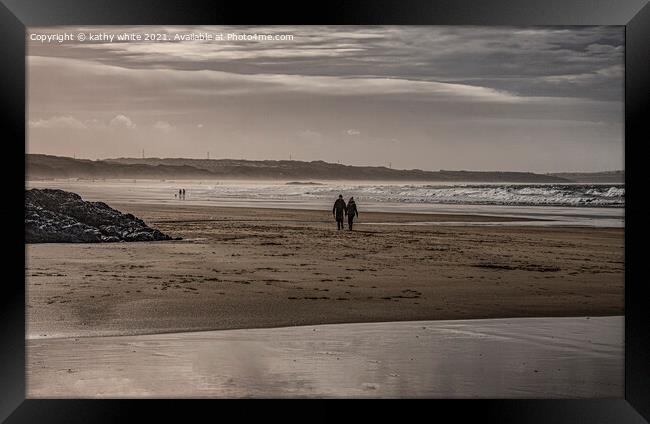 Polzeath beach,beach walking,  Framed Print by kathy white