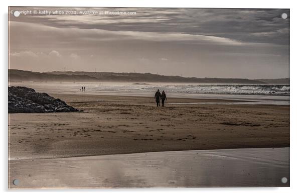 Polzeath beach,beach walking,  Acrylic by kathy white