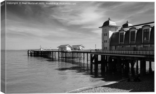 Penarth Pier South Wales Coast Black and White Canvas Print by Pearl Bucknall