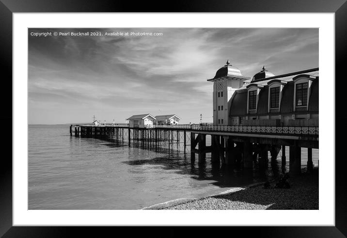 Penarth Pier South Wales Coast Black and White Framed Mounted Print by Pearl Bucknall
