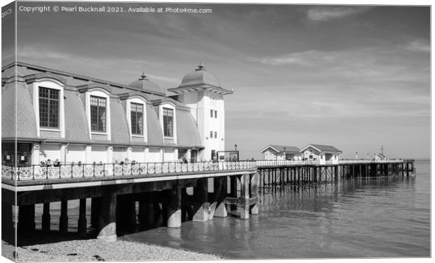 Black and White Penarth Pier Wales South Coast Canvas Print by Pearl Bucknall