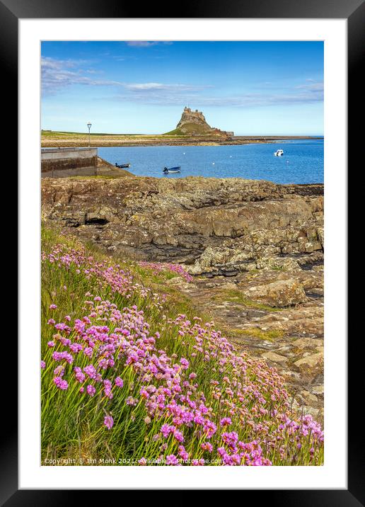 Lindisfarne Castle across the harbour Framed Mounted Print by Jim Monk