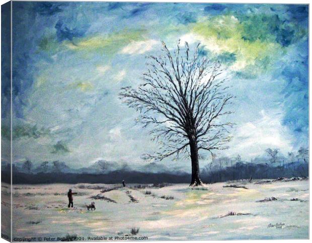 'Winter'. Oil painting of Essex countryside in winter by Peter Bolton Canvas Print by Peter Bolton