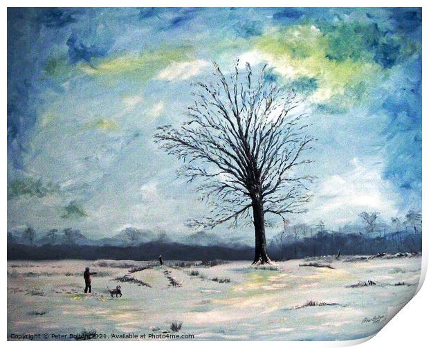 'Winter'. Oil painting of Essex countryside in winter by Peter Bolton Print by Peter Bolton