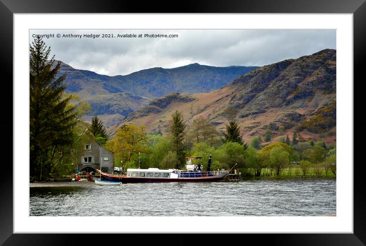 From the boat on Coniston Water,  Framed Mounted Print by Anthony Hedger