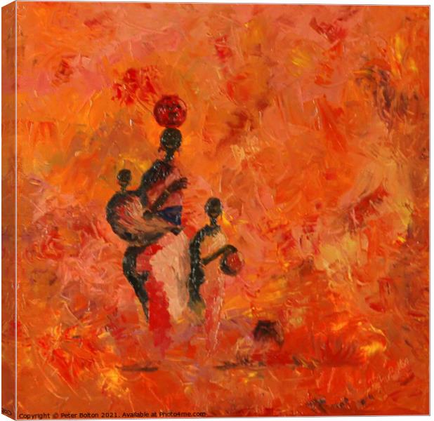 Abstract painting in oils. Family group in Kenya by Peter Bolton. Canvas Print by Peter Bolton