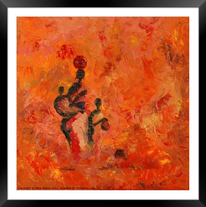 Abstract painting in oils. Family group in Kenya by Peter Bolton. Framed Mounted Print by Peter Bolton
