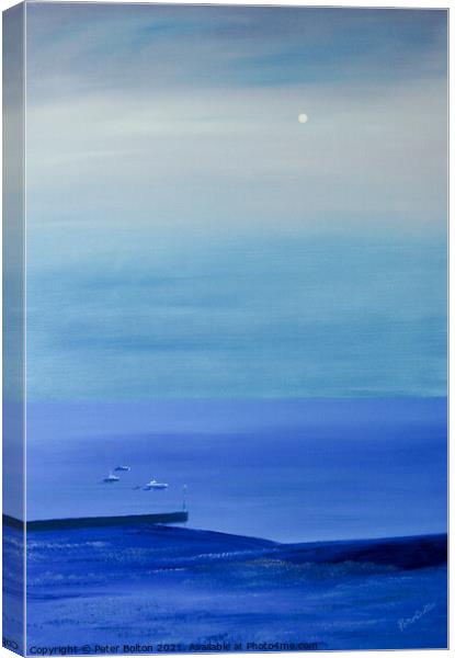 Abstract night seascape at Thorpe Bay, Essex. Painting by Peter Bolton.  Canvas Print by Peter Bolton