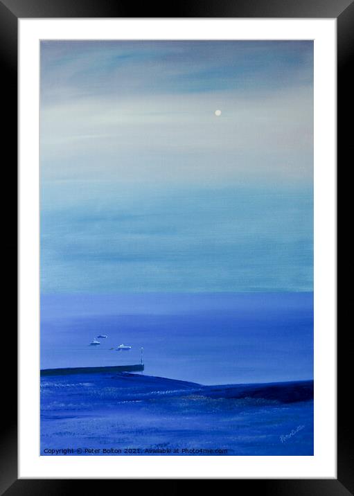 Abstract night seascape at Thorpe Bay, Essex. Painting by Peter Bolton.  Framed Mounted Print by Peter Bolton