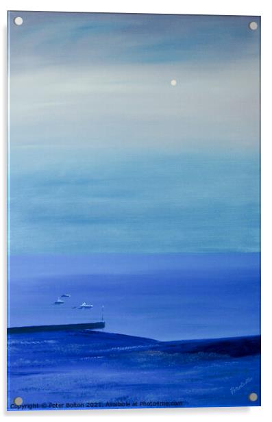 Abstract night seascape at Thorpe Bay, Essex. Painting by Peter Bolton.  Acrylic by Peter Bolton