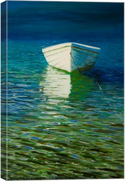 'The White Boat'. Painting in oils by Peter Bolton 2004. Canvas Print by Peter Bolton