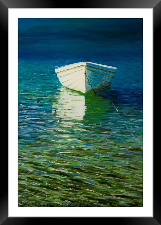 'The White Boat'. Painting in oils by Peter Bolton 2004. Framed Mounted Print by Peter Bolton