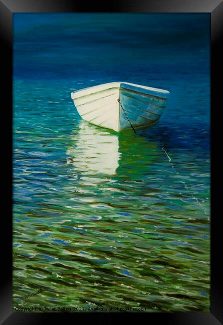 'The White Boat'. Painting in oils by Peter Bolton 2004. Framed Print by Peter Bolton