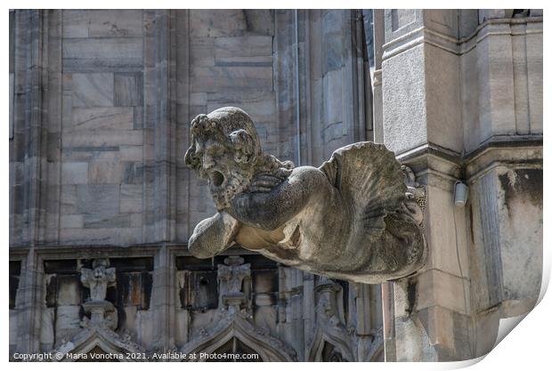 Man gargoyle statue on cathedral Print by Maria Vonotna
