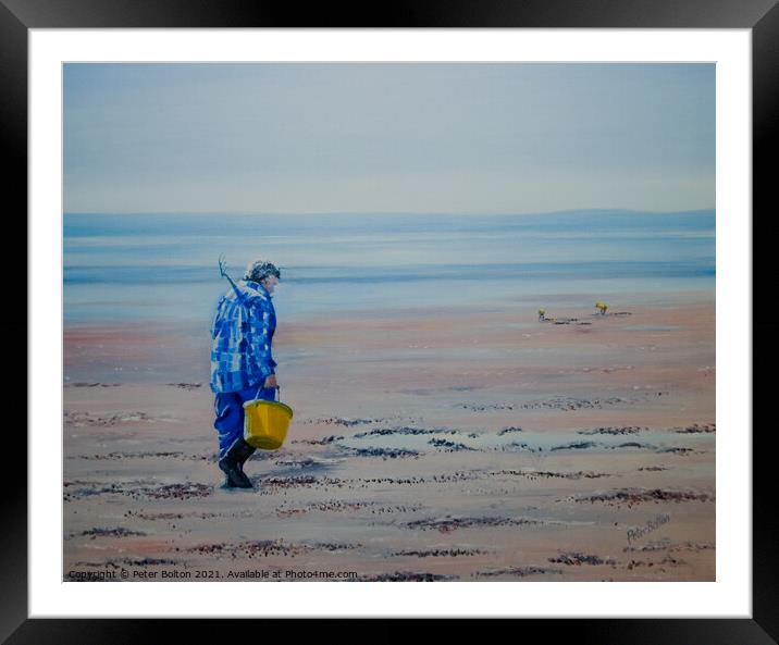 Painting of a bait digger at Southend on Sea by Peter Bolton 2006 Framed Mounted Print by Peter Bolton