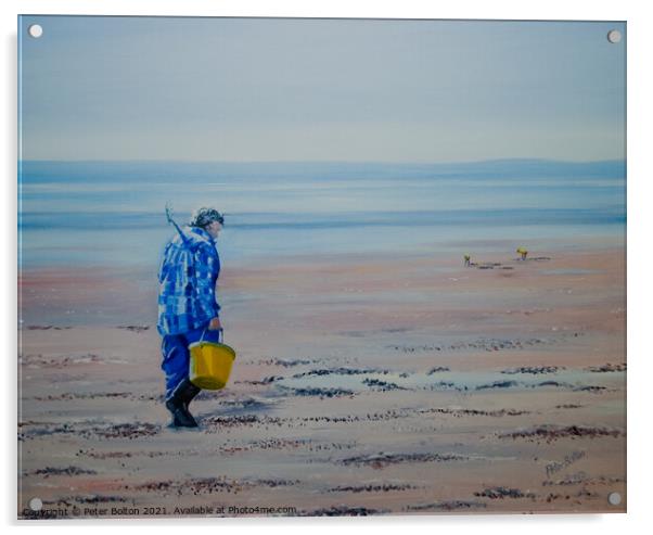 Painting of a bait digger at Southend on Sea by Peter Bolton 2006 Acrylic by Peter Bolton