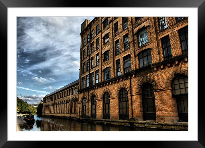 part of  salts mill over  leeds liverpool canal Framed Mounted Print by simon sugden