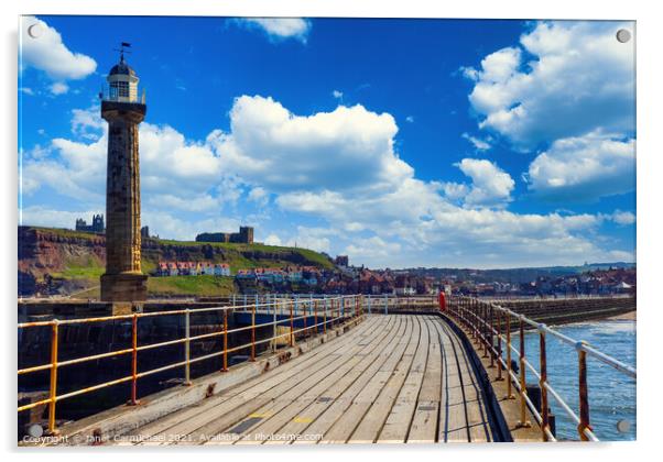 Whitby West Pier Acrylic by Janet Carmichael