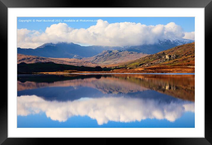 Cloudy Snowdon Panorama Reflections Snowdonia Framed Mounted Print by Pearl Bucknall
