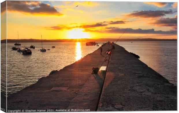 Breakwater Angling at Sunset Canvas Print by Stephen Hamer