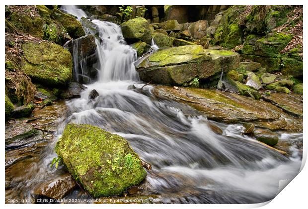Lumsdale waterfall Print by Chris Drabble