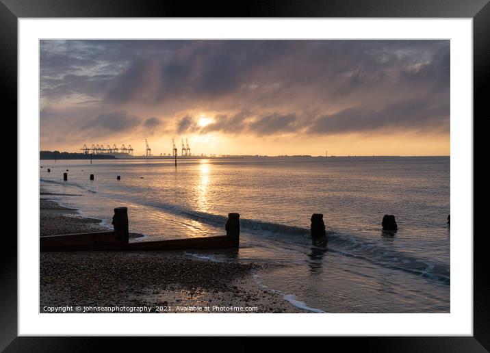 Harwich Docks at sunrise from Dovercourt Beach       1323 Framed Mounted Print by johnseanphotography 