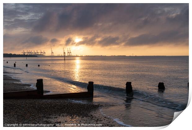 Harwich Docks at sunrise from Dovercourt Beach       1323 Print by johnseanphotography 