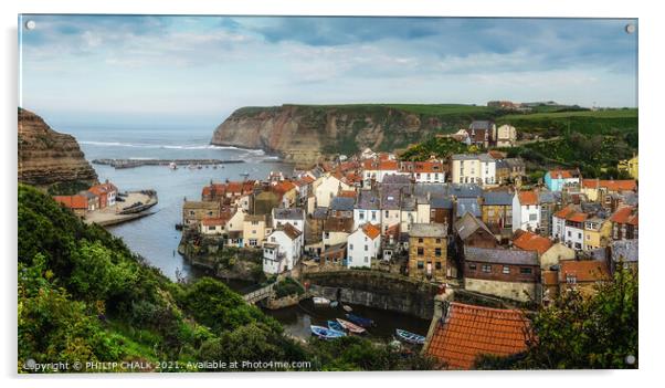 Staithes looking from cow bar 545 Acrylic by PHILIP CHALK