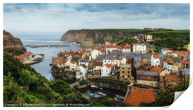 Staithes looking from cow bar 545 Print by PHILIP CHALK