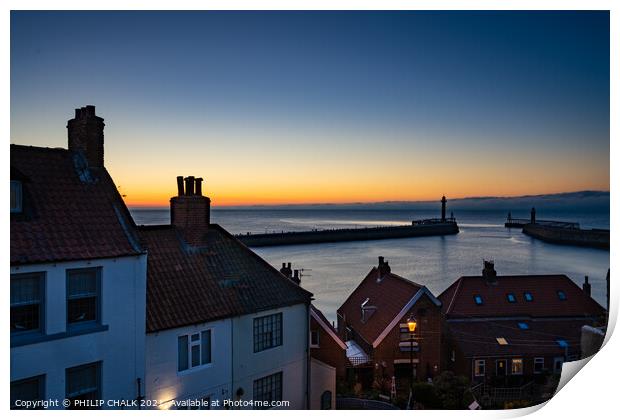 Whitby sunset from the 199 steps 546 Print by PHILIP CHALK