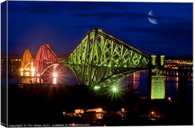 Forth Rail Bridge,iluminated, Canvas Print by Tim Shaw