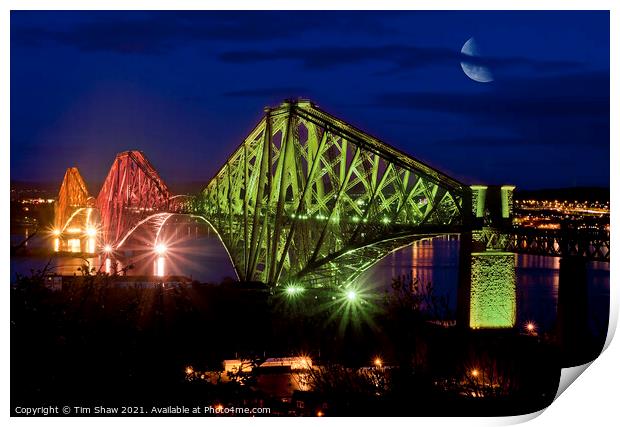 Forth Rail Bridge,iluminated, Print by Tim Shaw