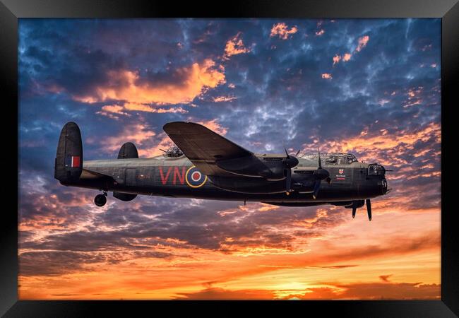 Avro Lancaster Bomber at Sunset Framed Print by Derek Beattie