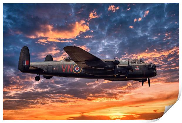 Avro Lancaster Bomber at Sunset Print by Derek Beattie