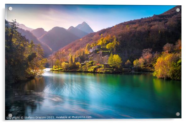 Isola Santa Village and Lake in Autumn Acrylic by Stefano Orazzini