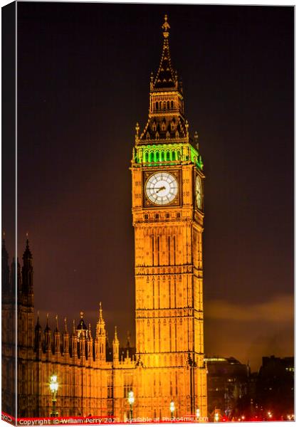 Big Ben Tower Nght Houses Parliament Westminster London England Canvas Print by William Perry