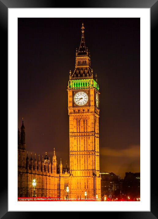 Big Ben Tower Nght Houses Parliament Westminster London England Framed Mounted Print by William Perry