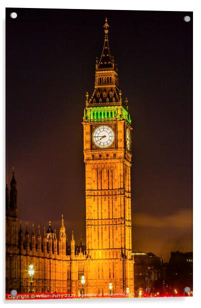 Big Ben Tower Nght Houses Parliament Westminster London England Acrylic by William Perry