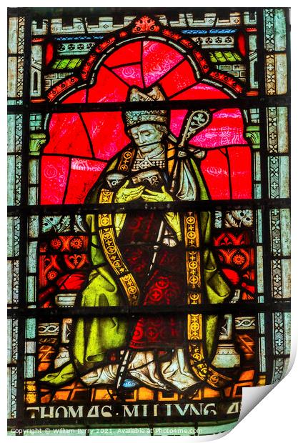 Thamas Becket Archbishop Canterbury Stained Glass Chapter House  Print by William Perry