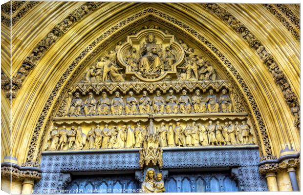 Mary Statue Door Facade Westminster Abbey London England Canvas Print by William Perry