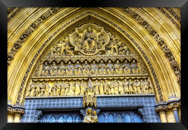 Mary Statue Door Facade Westminster Abbey London England Framed Print by William Perry