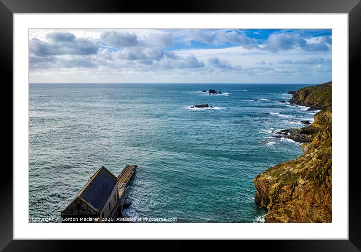 Looking out to sea over the old lifeboat station, Lizard, Cornwall Framed Mounted Print by Gordon Maclaren