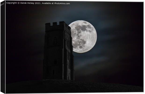 Glastonbury Tor Big Moon Canvas Print by Derek Hickey