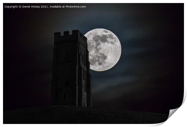 Glastonbury Tor Big Moon Print by Derek Hickey