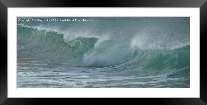 Cornwall waves blue and green Framed Mounted Print by kathy white