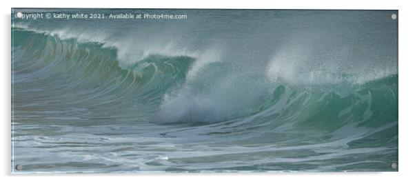 Cornwall waves blue and green Acrylic by kathy white