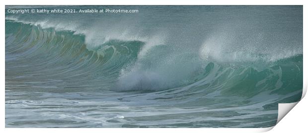 Cornwall waves blue and green Print by kathy white